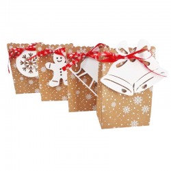 Lot de 12 boîtes cadeaux cartonnées motif de Noël 11.5x18x7cm