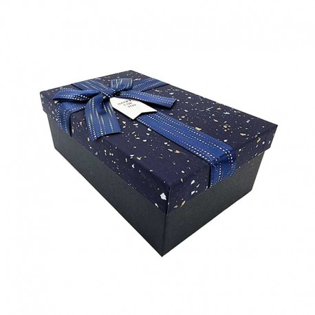 Boîte cadeaux gris anthracite et bleu nuit motif terrazzo doré et ruban satiné 19x12x7cm