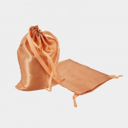 10 grands sacs bourse en satin orange pastel liens coulissants 14x20cm