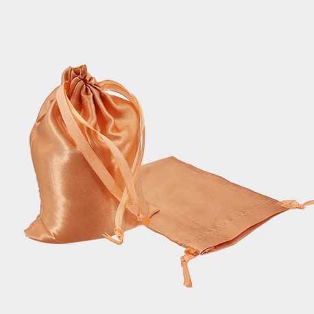 10 grands sacs bourse en satin orange pastel liens coulissants 14x20cm-13351