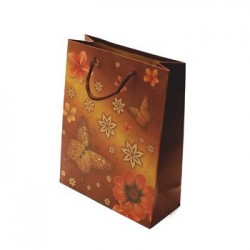 12 sacs cabas kraft de couleur marron motifs fleurs et papillons 24.5x19x8cm - 3800