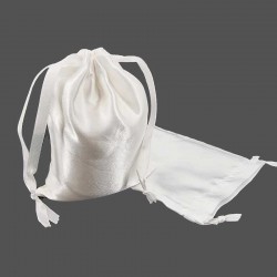 10 grands sacs bourse en satin blanc liens coulissants 14x20cm