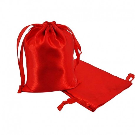 10 grands sacs bourse en satin rouge liens coulissants 14x20cm