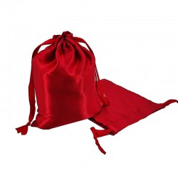 10 grands sacs bourse en satin rouge bordeaux liens coulissants 14x20cm