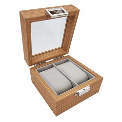 Petit boîte de rangement vitrée pour 2 montres aspect bois clair