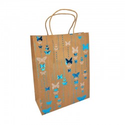 12 petits sacs kraft brun motif papillons bleu 12x7x17cm