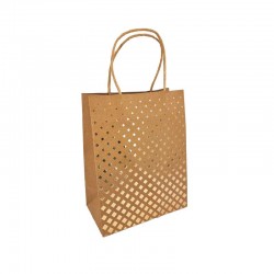 12 petits sacs kraft brun motif losanges dorés 12x7x17cm