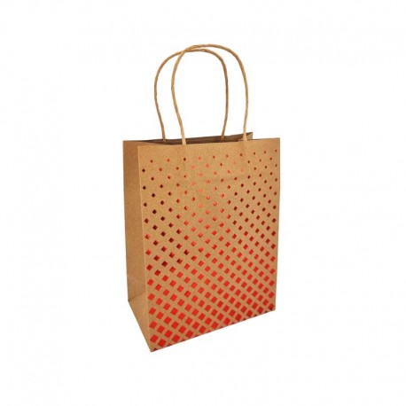 12 petits sacs kraft brun motif losanges rouges 12x7x17cm