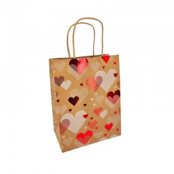 12 petits sacs kraft brun motif cœurs rouges 12x7x17cm-14362