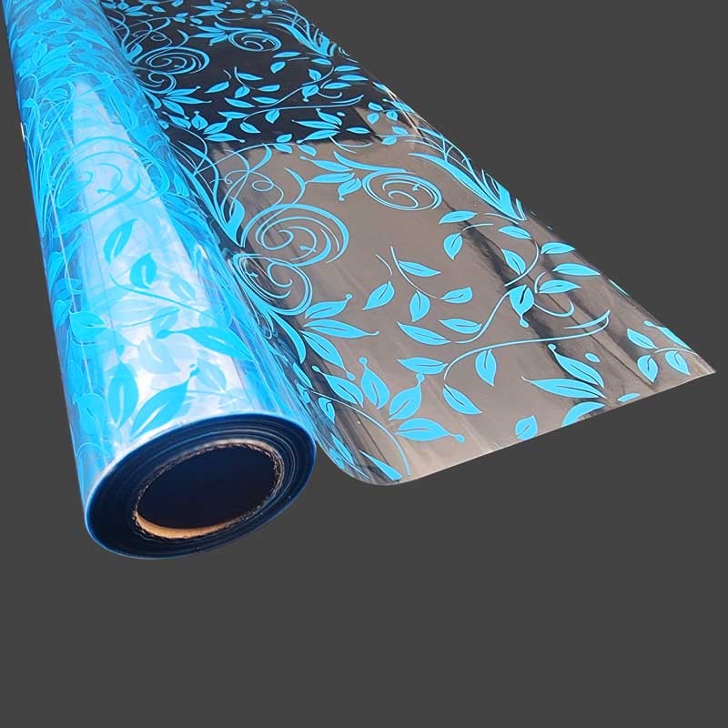 Rouleau papier cadeaux transparent à fleurs bleues, papier fleuriste