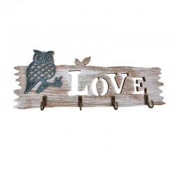 Porte-clés mural aspect bois clair "Love" motif hibou