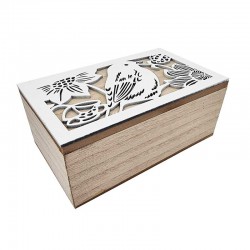 Petite boîte de rangement en bois motif oiseau blanc en relief