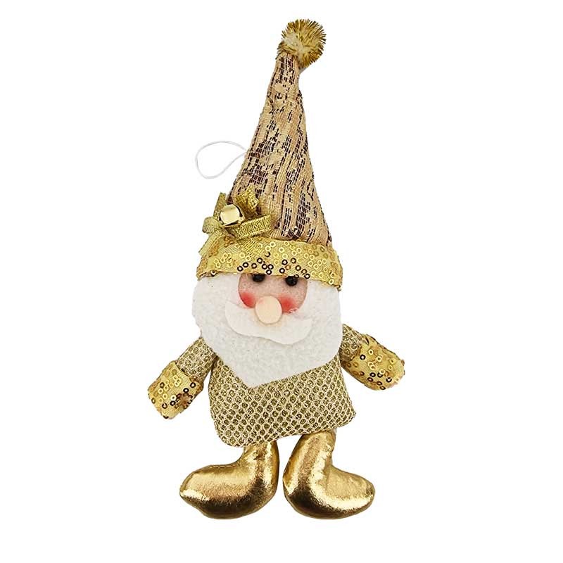 Petite peluche décorative Père Noël doré pailleté pour sapin de Noël.