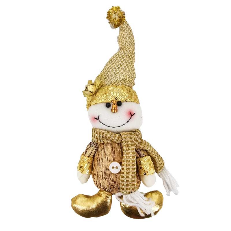 Petite peluche décorative dorée pour sapin de Noël Bonhomme de Neige.