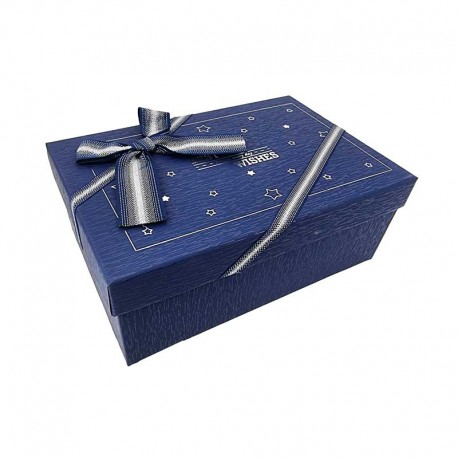 Boîte cadeaux de couleur bleu nuit motif étoiles argentées 21x14x8cm