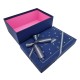 Boîte cadeaux bleu nuit motif étoiles avec nœud ruban 23x16x9cm