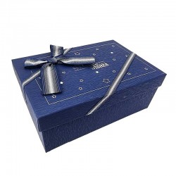 Boîte cadeaux bleu nuit motif étoiles avec nœud ruban 23x16x9cm