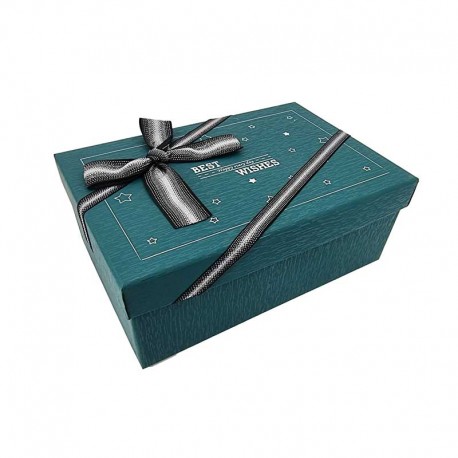 Boîte cadeaux de couleur vert sapin motif étoiles argentées 21x14x8cm