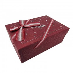 Boîte cadeaux de couleur bordeaux motif étoiles argentées 21x14x8cm