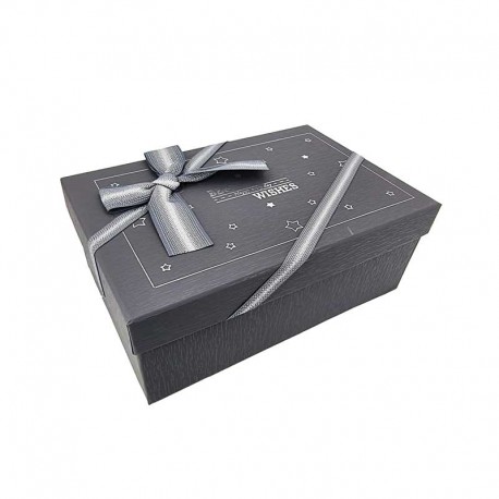 Boîte cadeaux gris acier motif petites étoiles 19x12x7cm