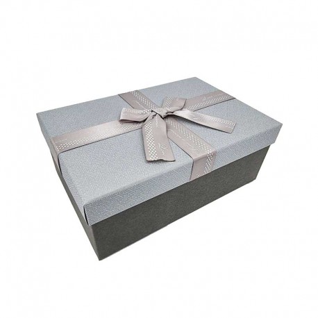 Boîte cadeaux bicolore gris acier et gris perle avec nœud ruban 19x12x7cm
