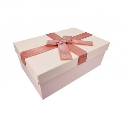 Boîte cadeaux bicolore rose tendre et rose poudré avec nœud ruban 19x12x7cm