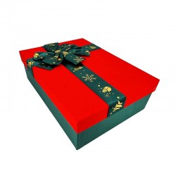 Boîte cadeaux bicolore vert sapin et rouge nœud vert satiné 26x19x8cm