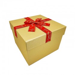 Coffret cadeaux de Noël doré nœud cadeaux rouge 21x21x16cm