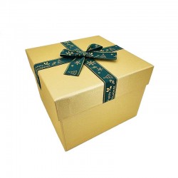 Coffret cadeaux de Noël doré nœud cadeaux vert 21x21x16cm