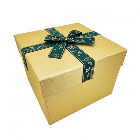 Grande boîte cadeaux de Noël dorée nœud cadeaux vert 24x24x18cm