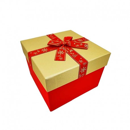 Coffret cadeaux de Noël rouge et doré 21x21x16cm