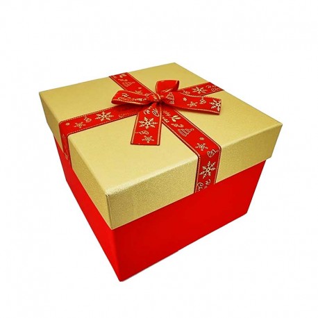 Grande boîte cadeaux de Noël bicolore rouge et dorée 24x24x18cm