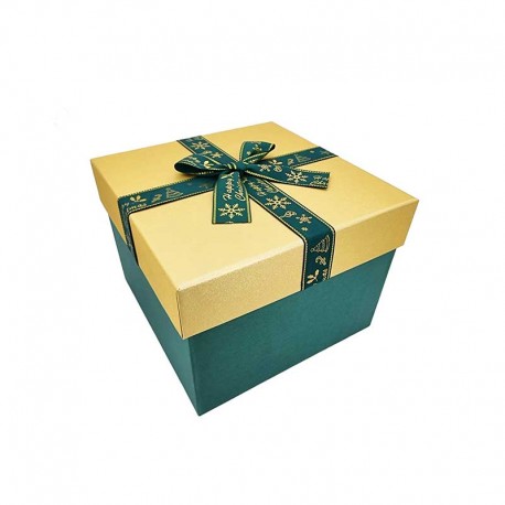 Boîte cadeaux de Noël vert sapin et dorée nœud cadeaux vert 19x19x14cm