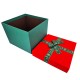 Coffret cadeaux de Noël vert sapin et rouge nœud vert 21x21x16cm