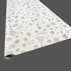 Lot de 2 rouleaux de papier cadeaux blanc motif étoiles et flocons de noël dorés 70x100cm