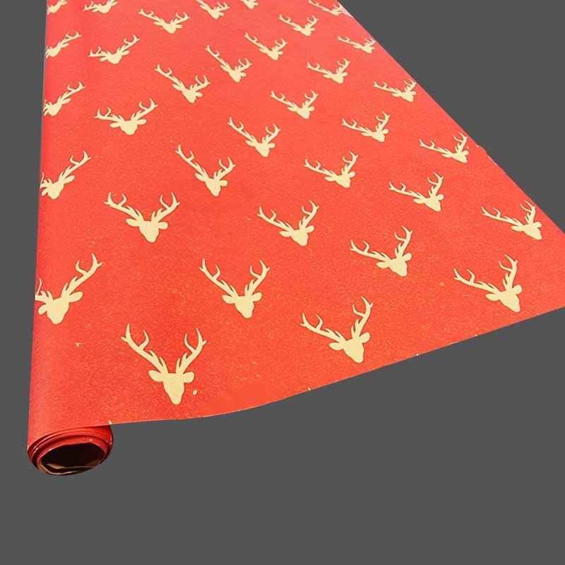 Petits rouleaux papier cadeaux rouge motif tête de renne kraft naturel