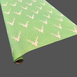 Lot de 2 rouleaux de papier cadeaux vert motif tête de rennes 70x100cm