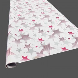 Lot de 2 rouleaux de papier cadeaux blanc motif d'étoiles roses 70x100cm