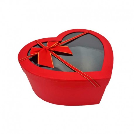 Boîte cadeaux vide en forme de cœur rouge à fenêtre 25x28x11cm