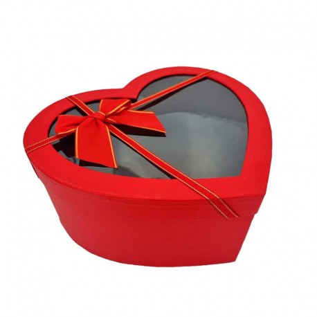 Grand coffret cadeaux vide en forme de cœur rouge à fenêtre 25x30x13cm