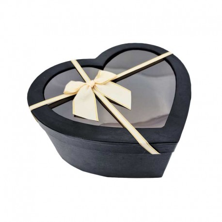 Boîte cadeaux vide en forme de cœur noir à fenêtre 25x28x11cm