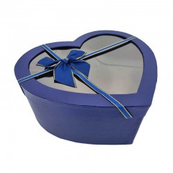 Grand coffret cadeaux vide en forme de cœur bleu nuit à fenêtre 25x30x13cm