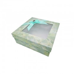 Petite boîte cadeaux carrée à fenêtre vert amande marbré 17x17x6.5cm