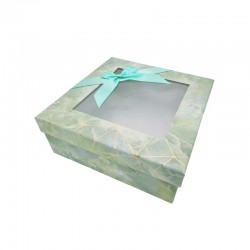 Boîte cadeaux carrée à fenêtre vert amande marbré 20x20x8cm