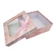 Petite boîte cadeaux carrée à fenêtre rose dragée marbré 17x17x6.5cm