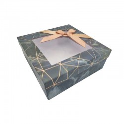 Boîte cadeaux carrée à fenêtre gris orage marbré 20x20x8cm