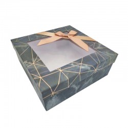 Grande boîte cadeaux carrée à fenêtre gris orage marbré 23x23x9cm