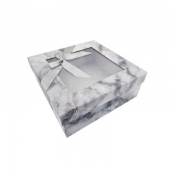 Petite boîte cadeaux carrée à fenêtre gris clair marbré 17x17x6.5cm