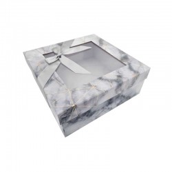 Boîte cadeaux carrée à fenêtre gris clair marbré 20x20x8cm