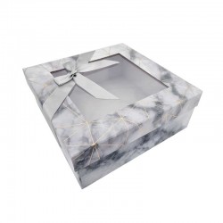 Grande boîte cadeaux carrée à fenêtre gris clair marbré 23x23x9cm